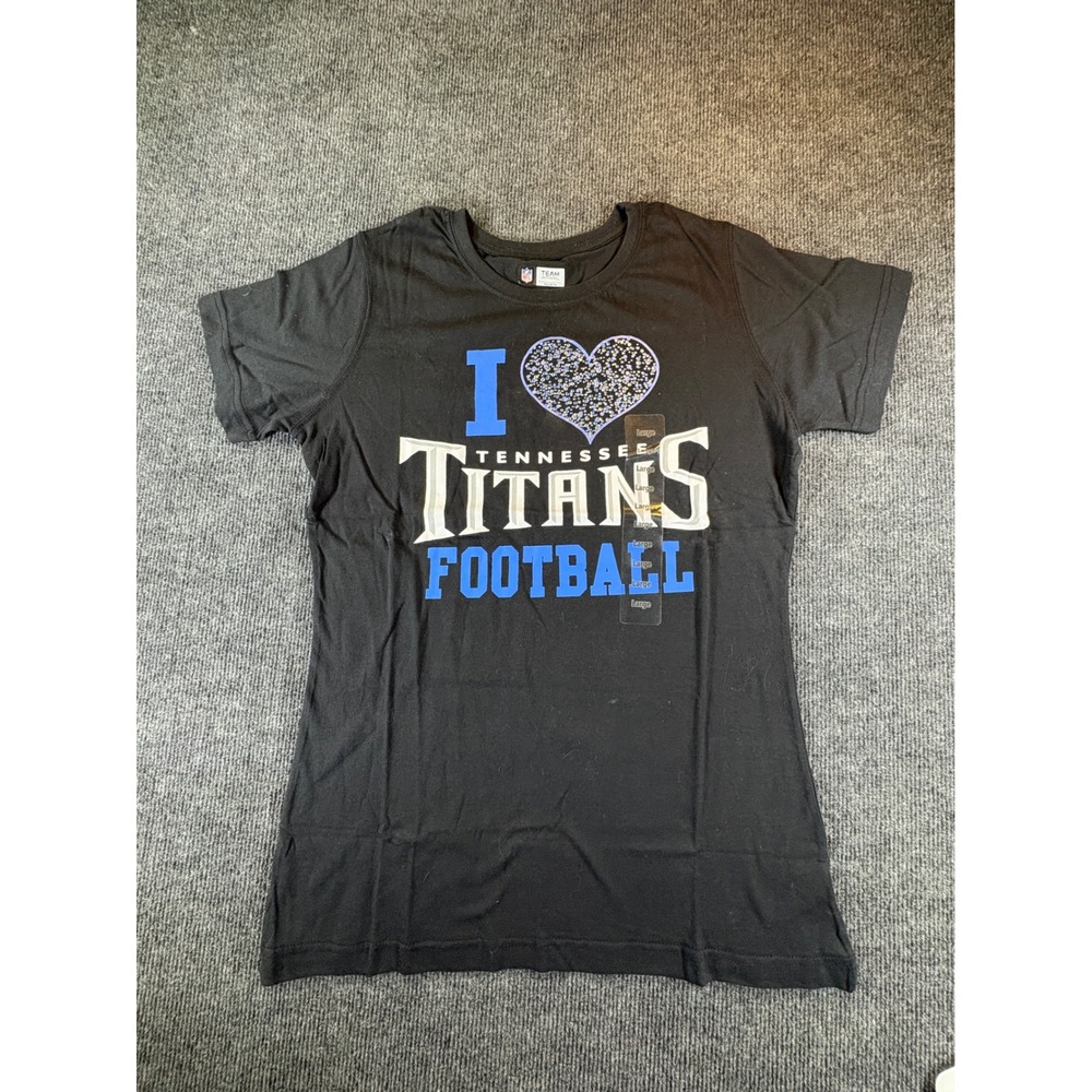 NFL Team Apparel Tennessee Titans Black Rhinestone Heart Graphic‎ Tee Womens L